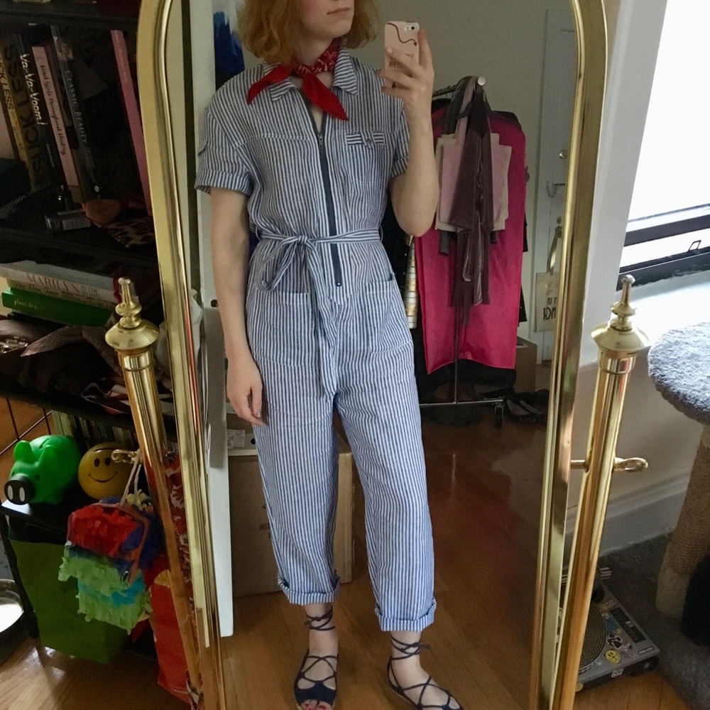Cartonnier Striped Linen Conductor Boiler Jumpsuit 🚂
